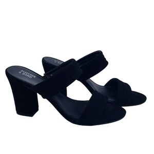 Bleecker & Bond Dorothy Black Suede Leather Double Strap Slipon Sandals Size 9.5